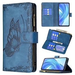Binfen Color Imprint Vivid Butterfly Buckle Zipper Multi-function Leather Phone Wallet for Xiaomi Mi 11 Lite - Blue
