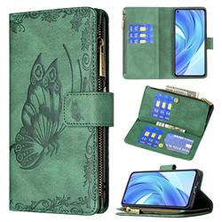 Binfen Color Imprint Vivid Butterfly Buckle Zipper Multi-function Leather Phone Wallet for Xiaomi Mi 11 Lite - Green