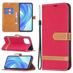 Jeans Cowboy Denim Leather Wallet Case for Xiaomi Mi 11 Lite - Red
