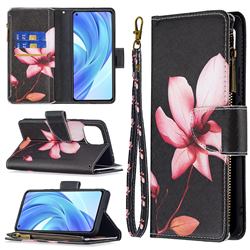 Lotus Flower Binfen Color BF03 Retro Zipper Leather Wallet Phone Case for Xiaomi Mi 11 Lite