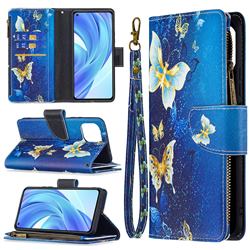 Golden Butterflies Binfen Color BF03 Retro Zipper Leather Wallet Phone Case for Xiaomi Mi 11 Lite