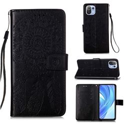 Embossing Dream Catcher Mandala Flower Leather Wallet Case for Xiaomi Mi 11 Lite - Black