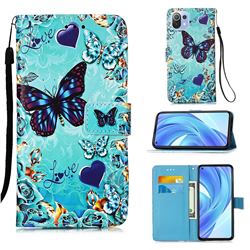 Love Butterfly Matte Leather Wallet Phone Case for Xiaomi Mi 11 Lite