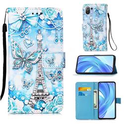Tower Butterfly Matte Leather Wallet Phone Case for Xiaomi Mi 11 Lite