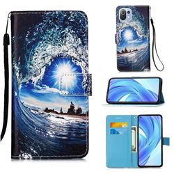 Waves and Sun Matte Leather Wallet Phone Case for Xiaomi Mi 11 Lite