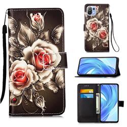 Black Rose Matte Leather Wallet Phone Case for Xiaomi Mi 11 Lite