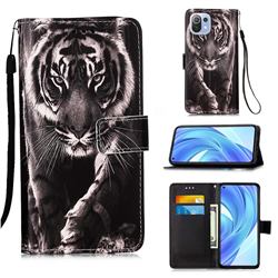 Black and White Tiger Matte Leather Wallet Phone Case for Xiaomi Mi 11 Lite