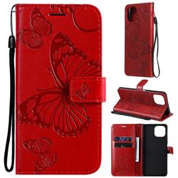 Embossing 3D Butterfly Leather Wallet Case for Xiaomi Mi 11 Lite - Red