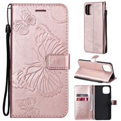 Embossing 3D Butterfly Leather Wallet Case for Xiaomi Mi 11 Lite - Rose Gold