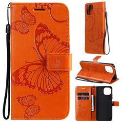 Embossing 3D Butterfly Leather Wallet Case for Xiaomi Mi 11 Lite - Orange