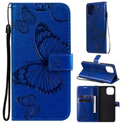 Embossing 3D Butterfly Leather Wallet Case for Xiaomi Mi 11 Lite - Blue