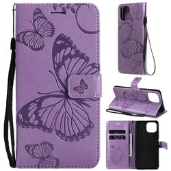 Embossing 3D Butterfly Leather Wallet Case for Xiaomi Mi 11 Lite - Purple