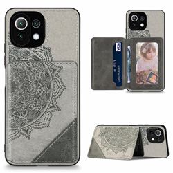 Mandala Flower Cloth Multifunction Stand Card Leather Phone Case for Xiaomi Mi 11 Lite - Gray