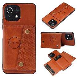 Retro Multifunction Card Slots Stand Leather Coated Phone Back Cover for Xiaomi Mi 11 Lite - Brown