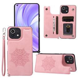 Luxury Mandala Multi-function Magnetic Card Slots Stand Leather Back Cover for Xiaomi Mi 11 Lite - Rose Gold
