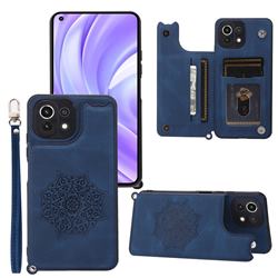 Luxury Mandala Multi-function Magnetic Card Slots Stand Leather Back Cover for Xiaomi Mi 11 Lite - Blue