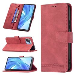Binfen Color RFID Blocking Leather Wallet Case for Xiaomi Mi 11 Lite - Red