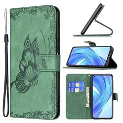 Binfen Color Imprint Vivid Butterfly Leather Wallet Case for Xiaomi Mi 11 Lite - Green