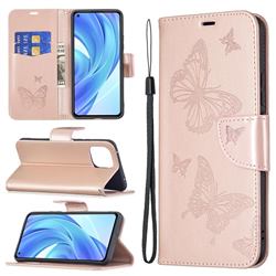Embossing Double Butterfly Leather Wallet Case for Xiaomi Mi 11 Lite - Rose Gold