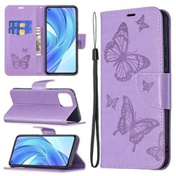 Embossing Double Butterfly Leather Wallet Case for Xiaomi Mi 11 Lite - Purple
