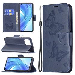 Embossing Double Butterfly Leather Wallet Case for Xiaomi Mi 11 Lite - Dark Blue