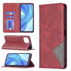 Prismatic Slim Magnetic Sucking Stitching Wallet Flip Cover for Xiaomi Mi 11 Lite - Red