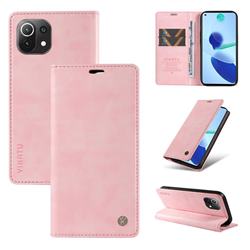 YIKATU Litchi Card Magnetic Automatic Suction Leather Flip Cover for Xiaomi Mi 11 Lite - Pink