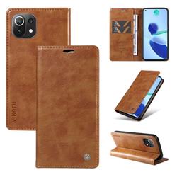 YIKATU Litchi Card Magnetic Automatic Suction Leather Flip Cover for Xiaomi Mi 11 Lite - Brown