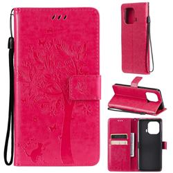 Embossing Butterfly Tree Leather Wallet Case for Xiaomi Mi 11 Pro - Rose