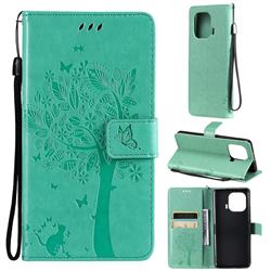 Embossing Butterfly Tree Leather Wallet Case for Xiaomi Mi 11 Pro - Cyan