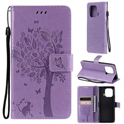 Embossing Butterfly Tree Leather Wallet Case for Xiaomi Mi 11 Pro - Violet