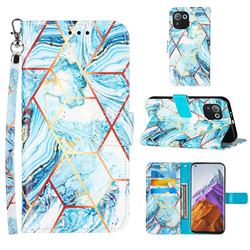 Lake Blue Stitching Color Marble Leather Wallet Case for Xiaomi Mi 11 Pro