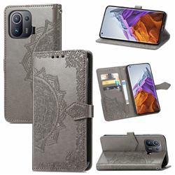 Embossing Imprint Mandala Flower Leather Wallet Case for Xiaomi Mi 11 Pro - Gray