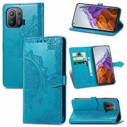 Embossing Imprint Mandala Flower Leather Wallet Case for Xiaomi Mi 11 Pro - Blue