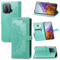 Embossing Imprint Mandala Flower Leather Wallet Case for Xiaomi Mi 11 Pro - Green