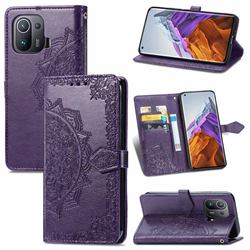 Embossing Imprint Mandala Flower Leather Wallet Case for Xiaomi Mi 11 Pro - Purple