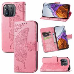Embossing Mandala Flower Butterfly Leather Wallet Case for Xiaomi Mi 11 Pro - Pink