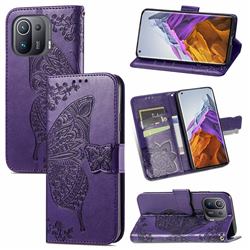 Embossing Mandala Flower Butterfly Leather Wallet Case for Xiaomi Mi 11 Pro - Dark Purple