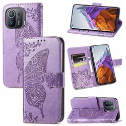 Embossing Mandala Flower Butterfly Leather Wallet Case for Xiaomi Mi 11 Pro - Light Purple