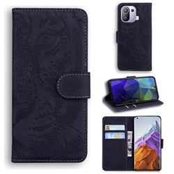 Intricate Embossing Tiger Face Leather Wallet Case for Xiaomi Mi 11 Pro - Black