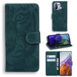 Intricate Embossing Tiger Face Leather Wallet Case for Xiaomi Mi 11 Pro - Green