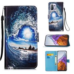 Waves and Sun Matte Leather Wallet Phone Case for Xiaomi Mi 11 Pro