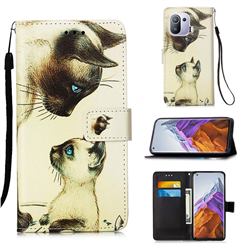 Cat Confrontation Matte Leather Wallet Phone Case for Xiaomi Mi 11 Pro