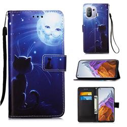 Cat and Moon Matte Leather Wallet Phone Case for Xiaomi Mi 11 Pro