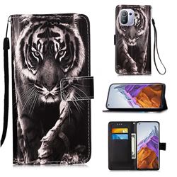 Black and White Tiger Matte Leather Wallet Phone Case for Xiaomi Mi 11 Pro