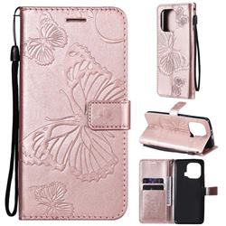 Embossing 3D Butterfly Leather Wallet Case for Xiaomi Mi 11 Pro - Rose Gold