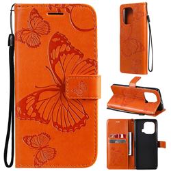 Embossing 3D Butterfly Leather Wallet Case for Xiaomi Mi 11 Pro - Orange
