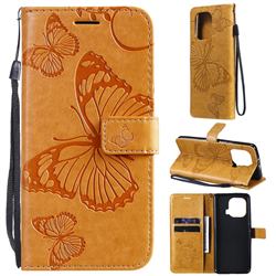 Embossing 3D Butterfly Leather Wallet Case for Xiaomi Mi 11 Pro - Yellow