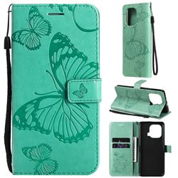 Embossing 3D Butterfly Leather Wallet Case for Xiaomi Mi 11 Pro - Green