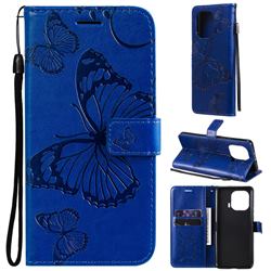 Embossing 3D Butterfly Leather Wallet Case for Xiaomi Mi 11 Pro - Blue